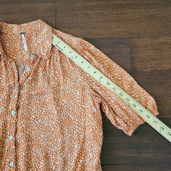 Free People Celia Printed Front-Tie Button Front Top Women's Size S Rust Combo - Picture 13 of 13